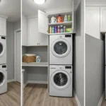 Image: Transparent jars for detergents, powders, and pods arranged on a shelf.