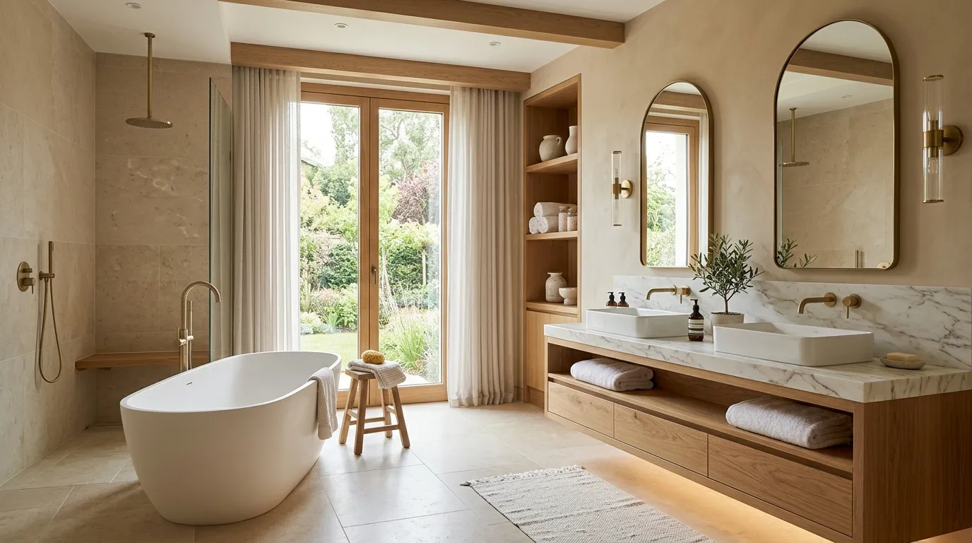 Elegant Beige and Wood Bathroom Designs