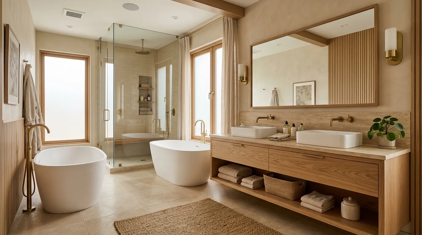 Elegant Beige and Wood Bathroom Designs