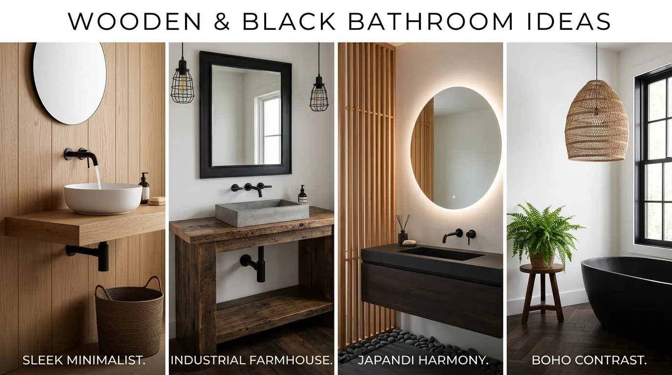 Wooden and Black Bathroom