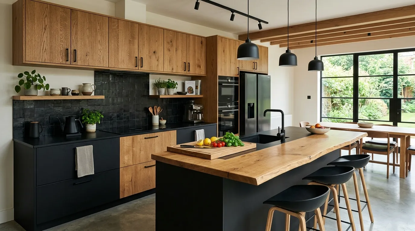 Beautiful Wooden and Black Kitchen Designs