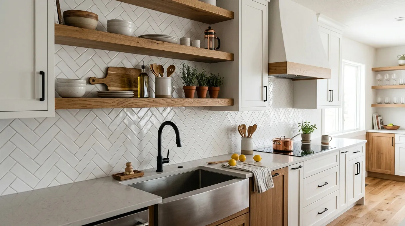 Stylish White and Wood Kitchen Backsplash Ideas