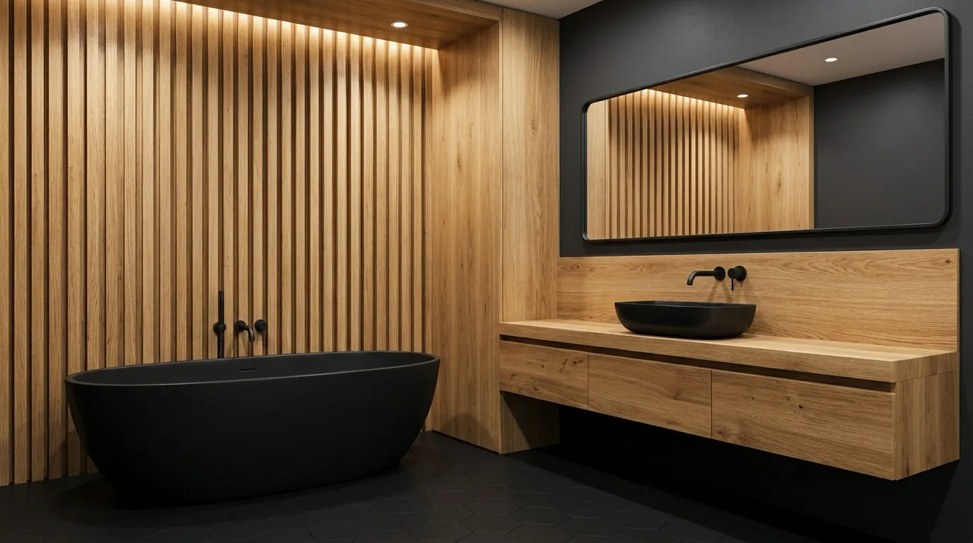 Wooden and Black Bathroom