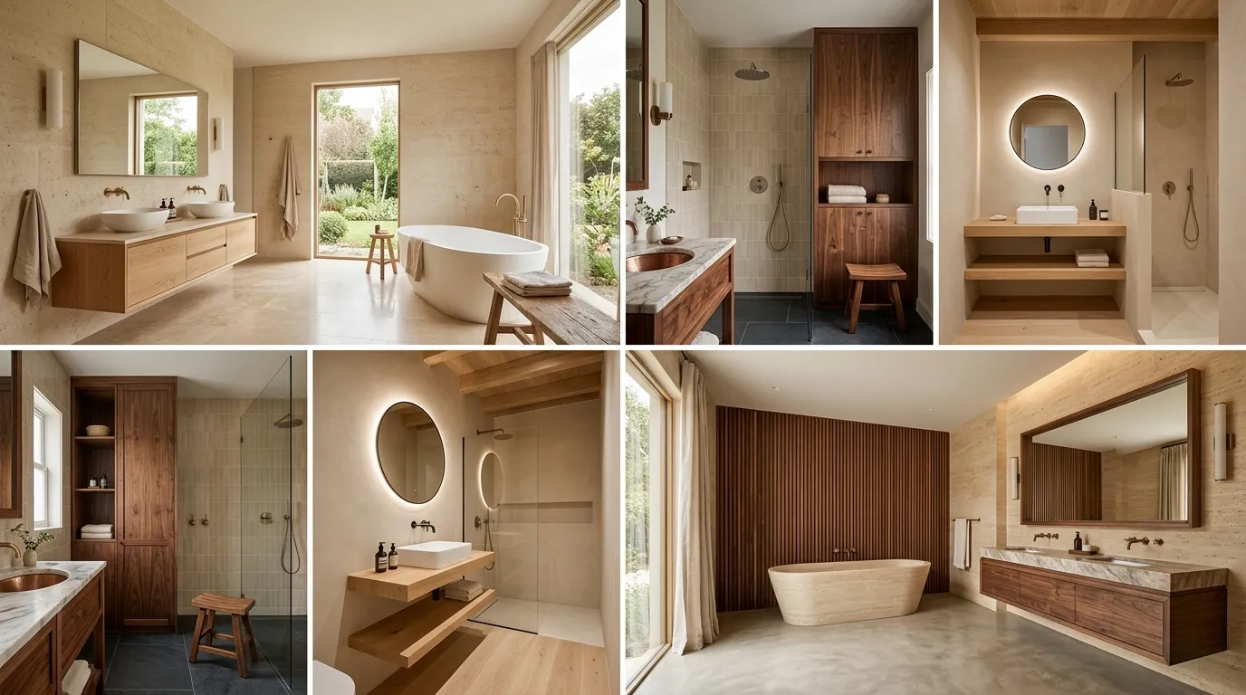 Elegant Beige and Wood Bathroom