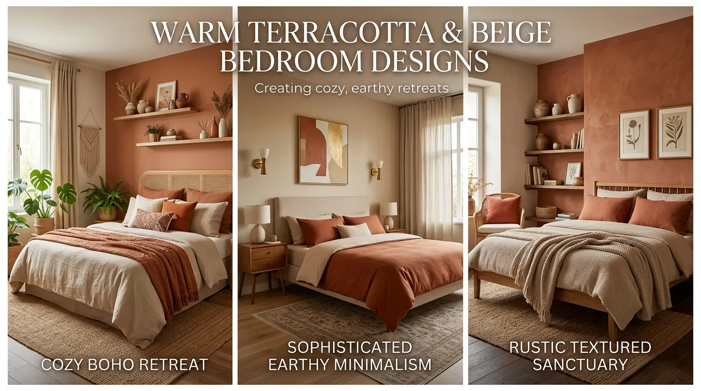 Terracotta and Beige Bedroom Designs for Warmth